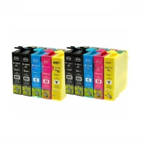 Pack 10 cartuchos de tinta T1811 T1812 T1813 T1814 compatible 18xl margarita