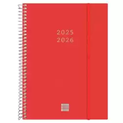 636241326 FINOCAM AGENDA ESPIRAL 18 MESES E10 SVH CIERRE C/GOMA TAPA PP ROJO 2025-2026