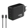 NXGANUSBC100 NILOX CARGADOR UNIVERSAL GAN 100W 4 PUERTOS Y CABLE USB-C A ESB-C DE 2 METROS NEGRO