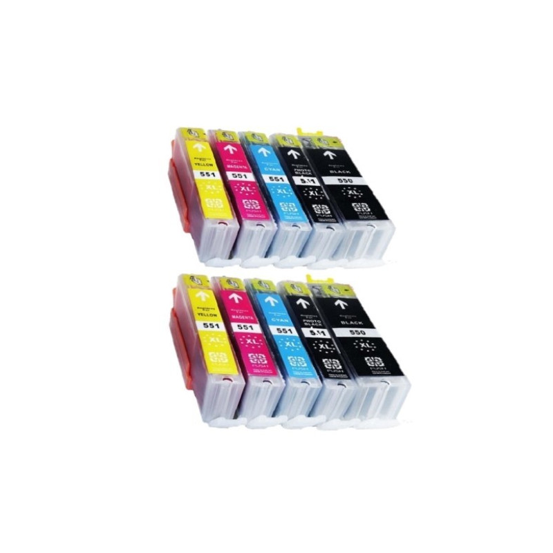 Pack 10 cartuchos de tinta PGI-550XL CLI-551XL compatibles con Canon 6496B005 6509B009 6508B005