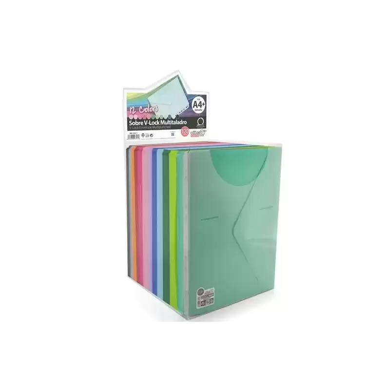 35311 OFFICE BOX SOBRE BROCHE COLORLINE A4+/FOLIO MULTITALADRO CIERRE V-LOCK PP C/SURTIDOS EXPOSITOR 120 UD