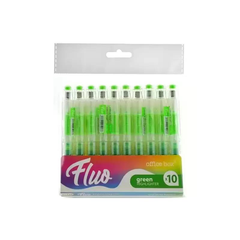 FL136 OFFICE BOX MARCADOR FLUORESCENTE FLUO RECARGABLE VERDE PACK 10 UD