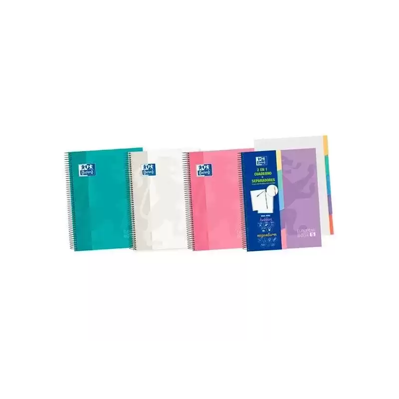 400135623 OXFORD CUADERNO EUROPEANBOOK 5 CLASSIC PESTAÑAS MICROPERFORADO 100H A5+ 5X5 5 T/EXTRADURA  C/SURTIDOS PASTEL