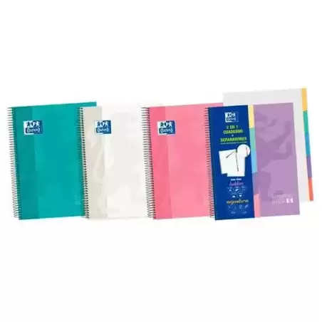 400135623 OXFORD CUADERNO EUROPEANBOOK 5 CLASSIC PESTAÑAS MICROPERFORADO 100H A5+ 5X5 5 T/EXTRADURA  C/SURTIDOS PASTEL