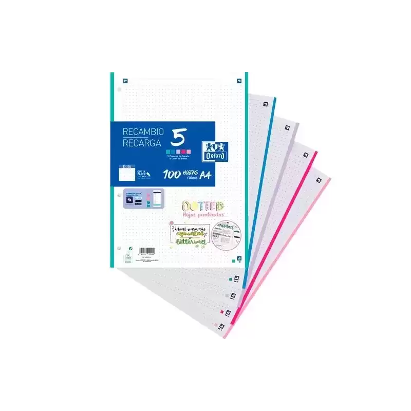 400162337 OXFORD RECAMBIO 5 PAQUETE 100H A4 DOTS PASTEL