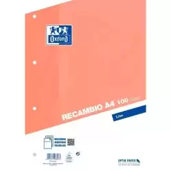 400173742 OXFORD RECAMBIO CLASSIC 100H A4 SUELTAS 90GR LISO 4 TALADROS NARANJA