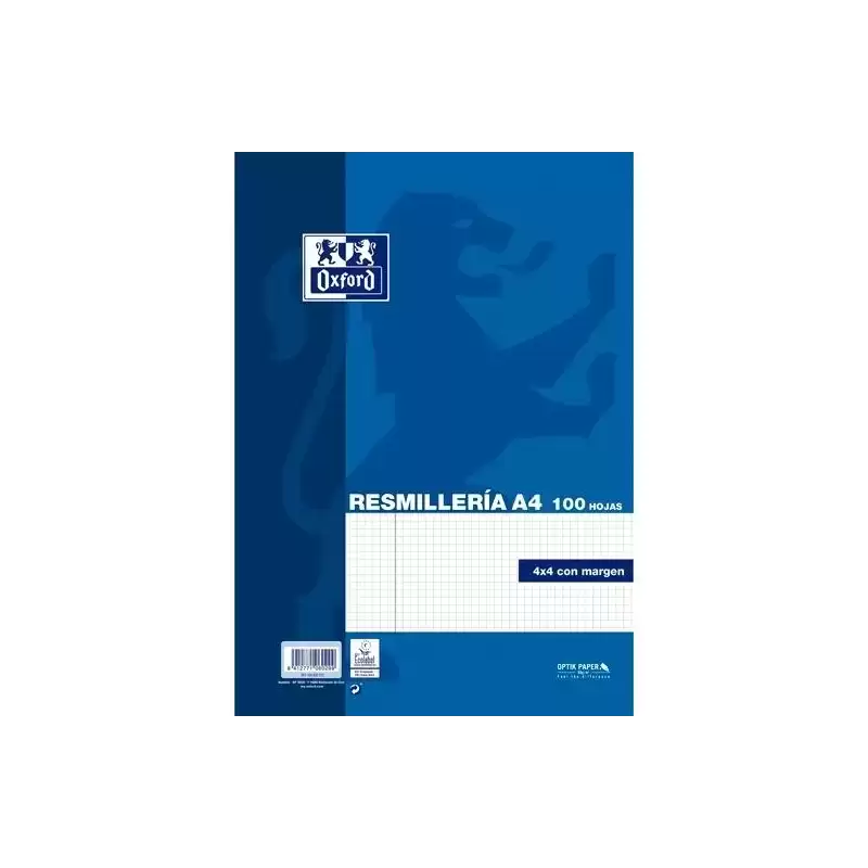 400173747 OXFORD RECAMBIO CLASSIC 100H A4 SUELTAS 90GR 4X4MM C/MARGEN AZUL