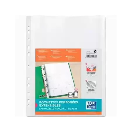100207012 OXFORD FUNDA MULTITALADRO 11 PP CRISTAL A4 200 MICRAS GRAN CAPACIDAD EXTRA BLISTER 10 FUNDAS