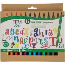 130500012 TITAN ARTS ROTULADORES DOBLE PUNTA FINA/PINCEL COLORES SURTIDOS ESTUCHE 12 UD