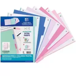 400159036 OXFORD JUEGO SEPARADORES 5 POSICIONES PP 500 MICRAS A4 C/SURTIDOS PASTEL