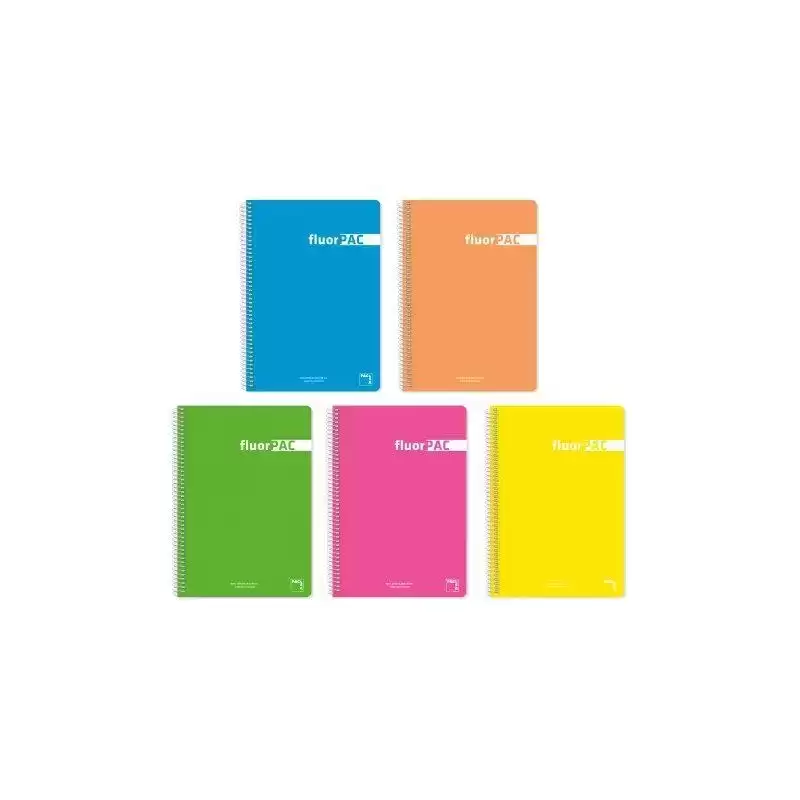 16551 PACSA CUADERNO FLUORPAC 80H FOLIO 90GR 4X4MM TAPAS PP PACK 5 UD COLORES SURTIDOS