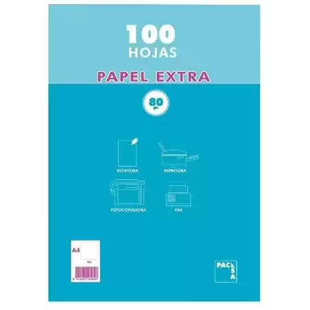 21811 PACSA PAQUETE PAPEL EXTRA 100H A4 80GR LISO SIN TALADROS RETRACTILADO BLANCO