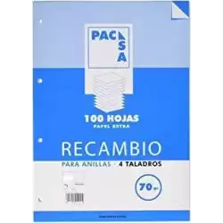 21204 PACSA RECAMBIO 100H A5 70GR 4X4MM 4 TALADROS PAPEL EXTRA