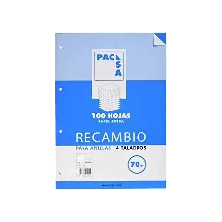 21204 PACSA RECAMBIO 100H A5 70GR 4X4MM 4 TALADROS PAPEL EXTRA