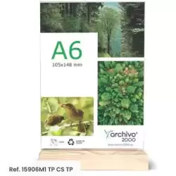 15906M1 CS TP ARCHIVO 2000 EXPOSITOR DE SOBREMESA SOSTENIBLE DOBLE CARA A6 VERTICAL METACRILATO CON BASE DE MADERA