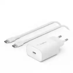 WCA004VF1MWH-B6 BELKIN CARGADOR PARED USB-C + CABLE USB-C A USB-C 25W BLANCO