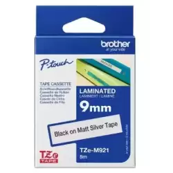 TZEM921 BROTHER CINTA ROTULADORA LAMINADA METALICA TEXTO NEGRO SOBRE PLATA MATE - 9MMX8M