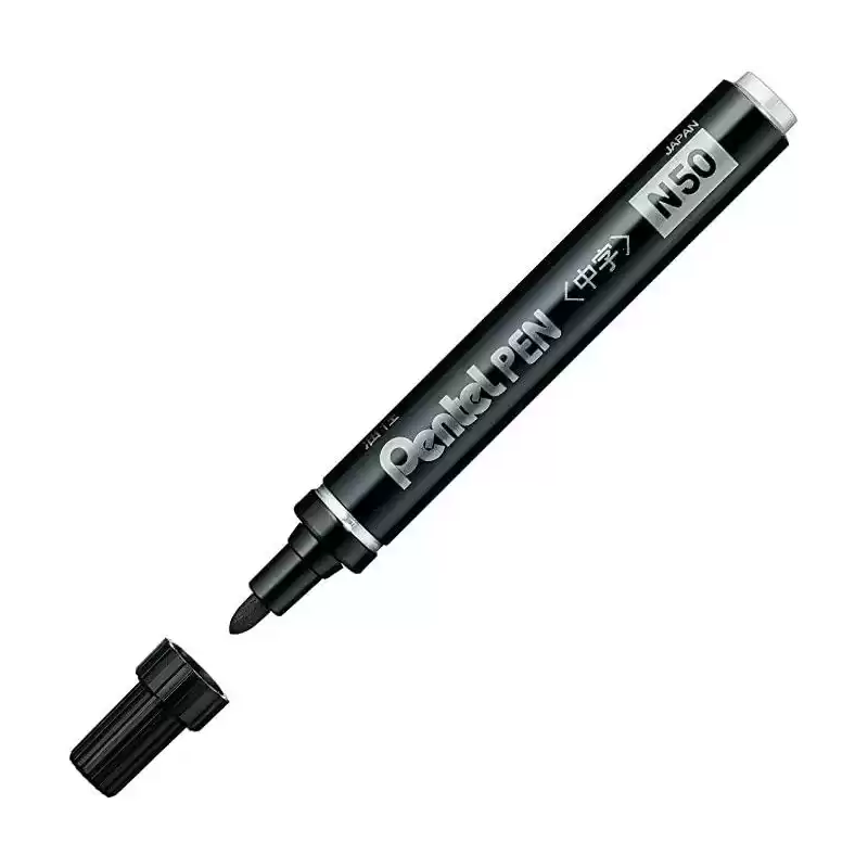N50-AE PENTEL PEN N50-AE MARCADOR PERMANENTE CUERPO ALUMINIO NEGRO Y PUNTA MEDIA CONICA -12U-