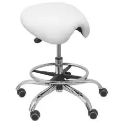T16SPBL PIQUERAS Y CRESPO TABURETE ALATOZ GIRATORIO ANATÓMICO BASE CROMADA TAPIZADO SIMILPIEL BLANCO