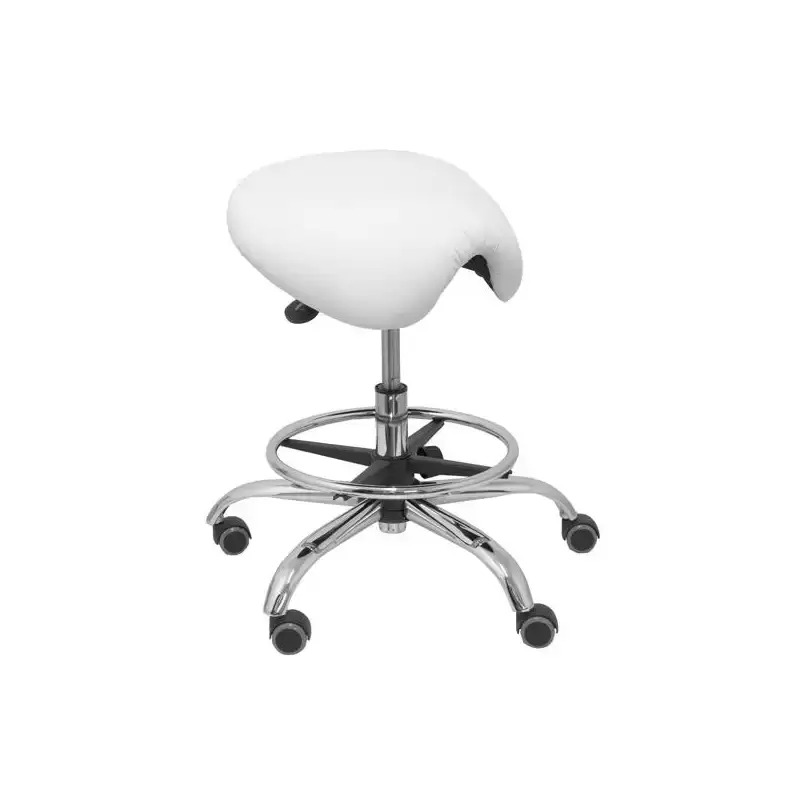 T16SPBL PIQUERAS Y CRESPO TABURETE ALATOZ GIRATORIO ANATÓMICO BASE CROMADA TAPIZADO SIMILPIEL BLANCO
