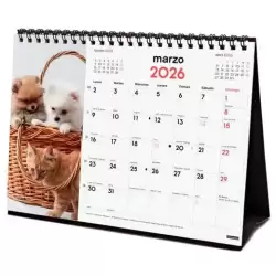 780323926 FINOCAM CALENDARIO DE SOBREMESA PARA ESCRIBIR S-210X150MM MV IMÁGENES PERROS Y GATOS 2026