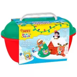 2205 JOVI COFRE PLAY&FUN 24 PASTILLAS PLASTILINA 15GR + MOLDEADORES + RECORTABLES NAVIDAD