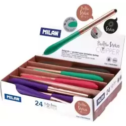 176593924 MILAN BOLÍGRAFO STYLUS COPPER CON PUNTERO AZUL 4 COLORES SURTIDOS EXPOSITOR -24U-