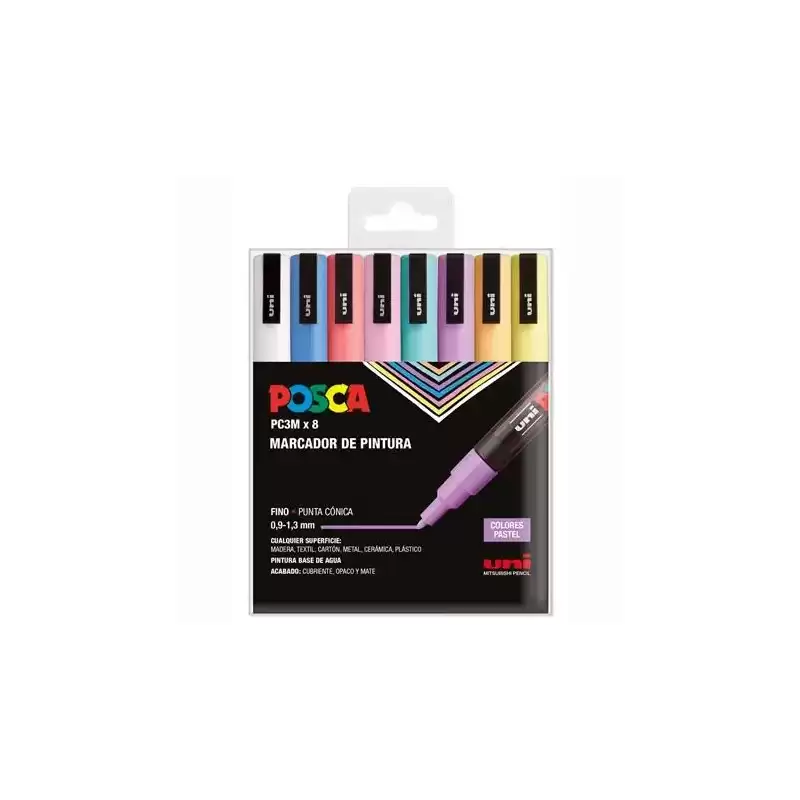 302422319 POSCA MARCADOR  PC-3M/8C NO PERMANENTE PUNTA FINA 0.9MM-1.3MM COLORES SURTIDOS PASTEL -8U-