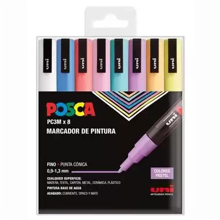 302422319 POSCA MARCADOR  PC-3M/8C NO PERMANENTE PUNTA FINA 0.9MM-1.3MM COLORES SURTIDOS PASTEL -8U-