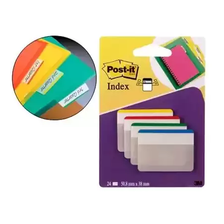 7000029877/686F-1 POST-IT INDEX RIGIDO ARCHIVAR GRANDES  4 COLORES X 24 MARCADORES