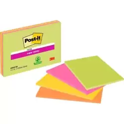 7100234637 POST-IT BLOC NOTAS PARA REUNIONES SUPER STICKY BLOC 45H 203X152MM C/SURTIDOS NEÓN PACK 4 UD