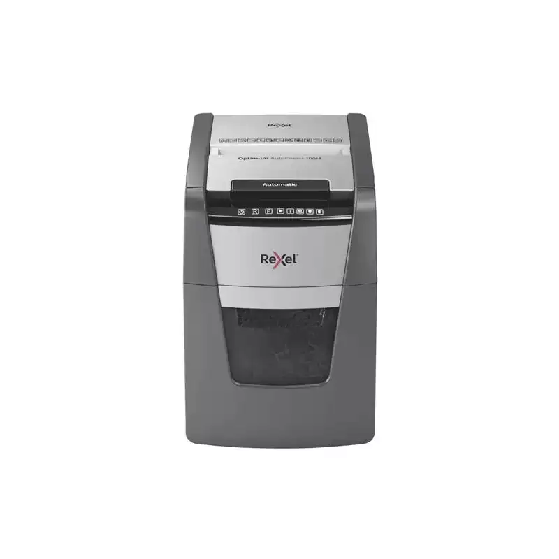 2020100MEU REXEL DESTRUCTORA AUTOMÁTICA OPTIMUM AUTOFEED 100M CORTE PARTÍCULAS P-5 (2X15 MM) ANTIATASCO NEGRO