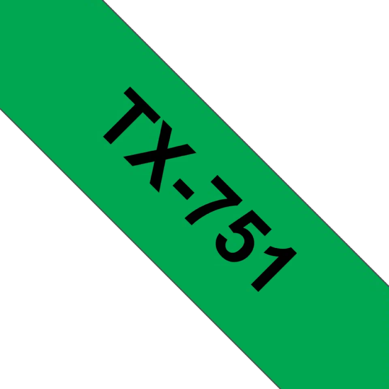 Brother TX751 cinta laminada compatible Texto negro sobre fondo verde. Ancho: 24 mm. Longitud: 15 m