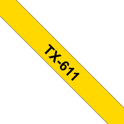 Brother TX611 cinta laminada compatible texto negro sobre fondo amarillo. Ancho: 6 mm. Longitud: 15 m