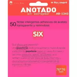AB-1343 ROYMART BLOC NOTAS ADHESIVAS INTELIGENTES REMOVIBLES 50H 76X76 ACETATO TRANSPARENTE ROSA FLUORESCENTE
