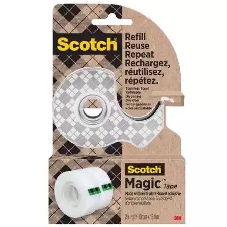 7100334048 SCOTCH DISPENSADOR DE ACERO INOXIDABLE RECARGABLE PARA CINTA ADHESIVA + 2 ROLLOS DE 19MMX13