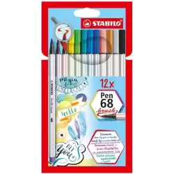 568/12-21 STABILO ROTULADORES PEN 68 BRUSH C/SURTIDOS ESTUCHE 12 UD