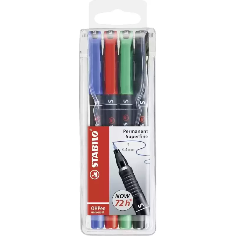 841/4 STABILO MARCADOR PERMANENTE OHPEN UNIVERSAL S PUNTA SUPER FINA 0.4MM C/SURTIDOS ESTUCHE 4 UD