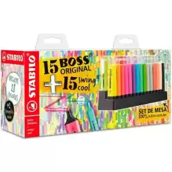 E/87-3710 STABILO MARCADORES FLUORESCENTES SET DE MESA 15 UD BOSS ORIGINAL + 15 UD SWING COOL C/SURTIDOS