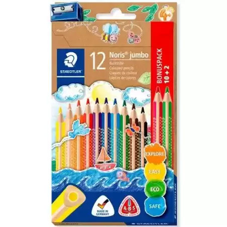 128 NC12P1 STAEDTLER LÁPICES DE COLORES JUMBO 128 SURTIDOS ESTUCHE 10+2 UD + SACAPUNTAS DE REGALO