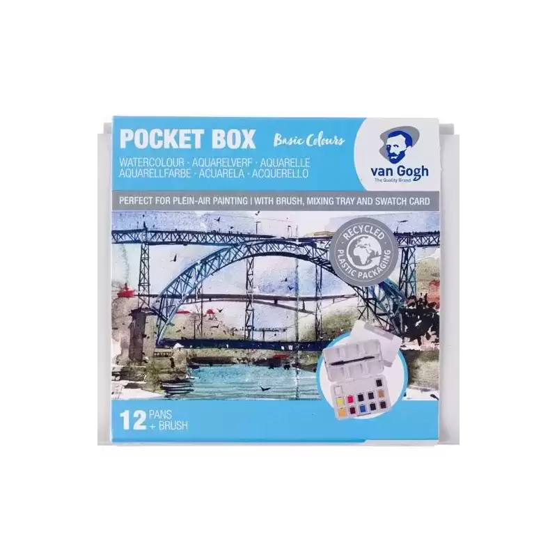 20808631 TALENS VAN GOGH ACUARELAS BÁSICAS EN MEDIAS PASTILLAS C/SURTIDOS ESTUCHE 12 UD + PINCEL