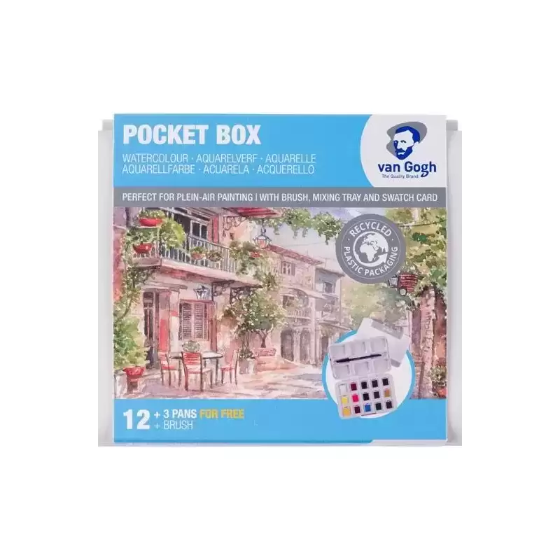 20808632 TALENS VAN GOGH ACUARELAS BÁSICAS EN MEDIAS PASTILLAS C/SURTIDOS ESTUCHE 12 UD + 3 GRATIS + PINCEL