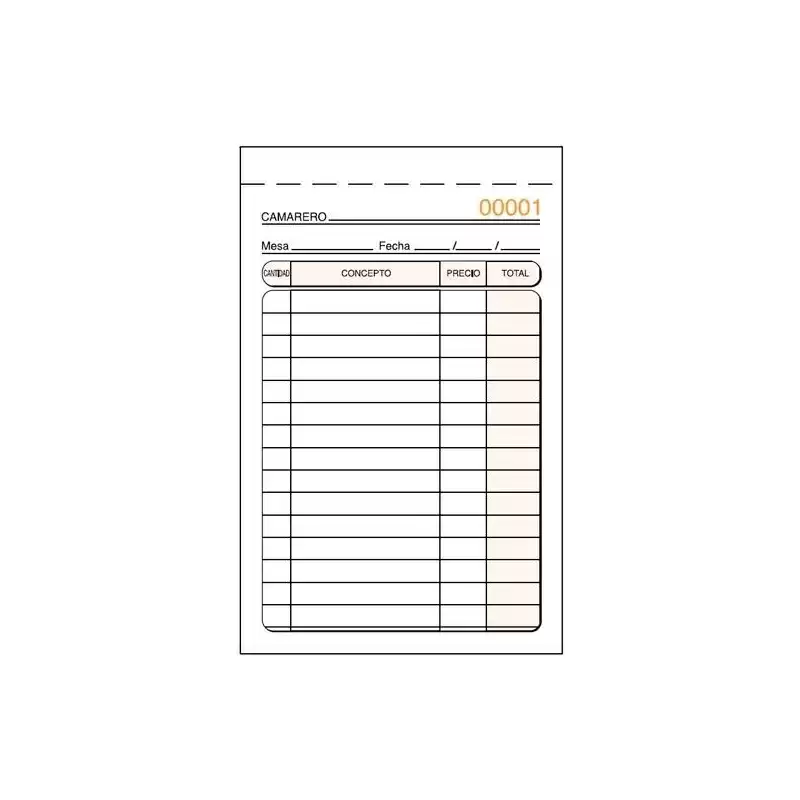 T-140 TALONARIO CAMAREROS ESPECIAL BOLSILLO DUPLICADO AUTOCOPIA