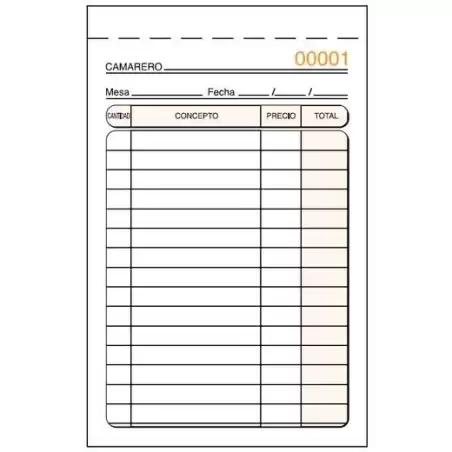 T-140 TALONARIO CAMAREROS ESPECIAL BOLSILLO DUPLICADO AUTOCOPIA