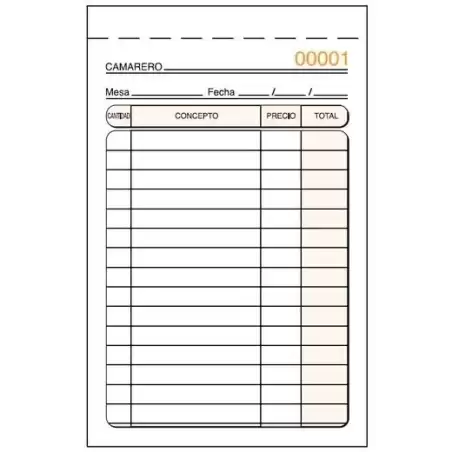 T-141 TALONARIO CAMAREROS ESPECIAL BOLSILLO TRIPLICADO AUTOCOPIA