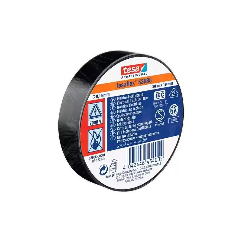 53988-00001-11 TESA CINTA AISLANTE ELÉCTRICA PROFESSIONAL 20M X 19MM NEGRO