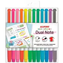 AR001142 ALPINO ROTULADORES DUAL NOTE PUNTA FINA Y PUNTA BISELADA C/SURTIDOS ESTUCHE 12 UD