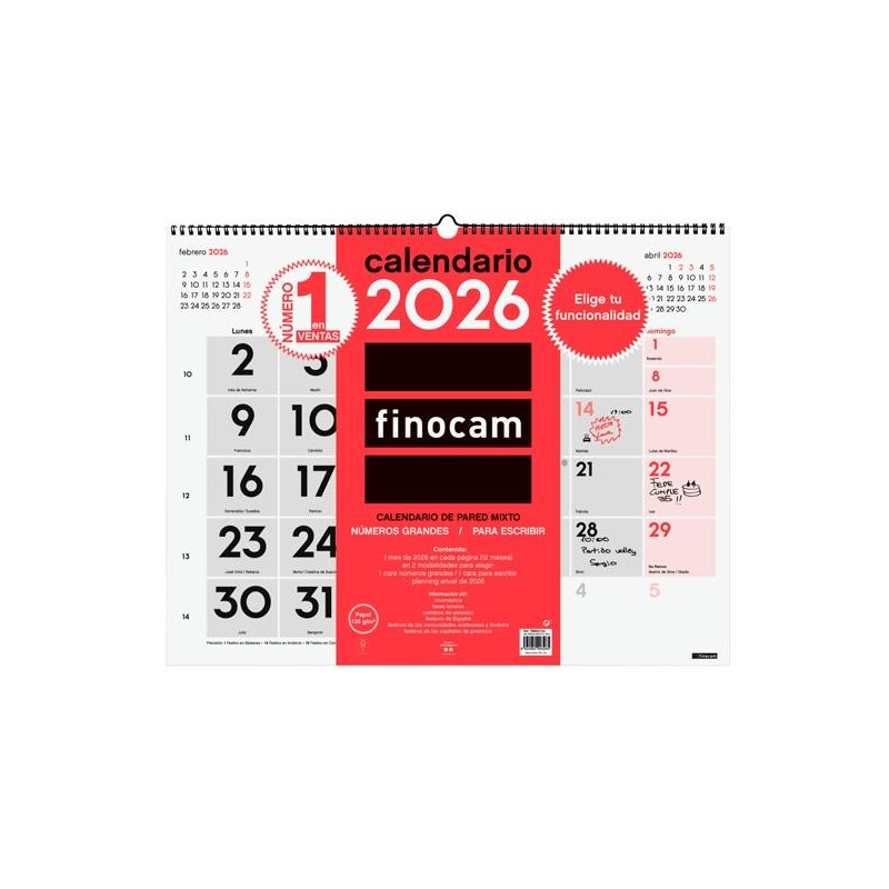 780020026 FINOCAM CALENDARIO DE PARED MIXTO XL-540X420MM MV NEUTRO 2026