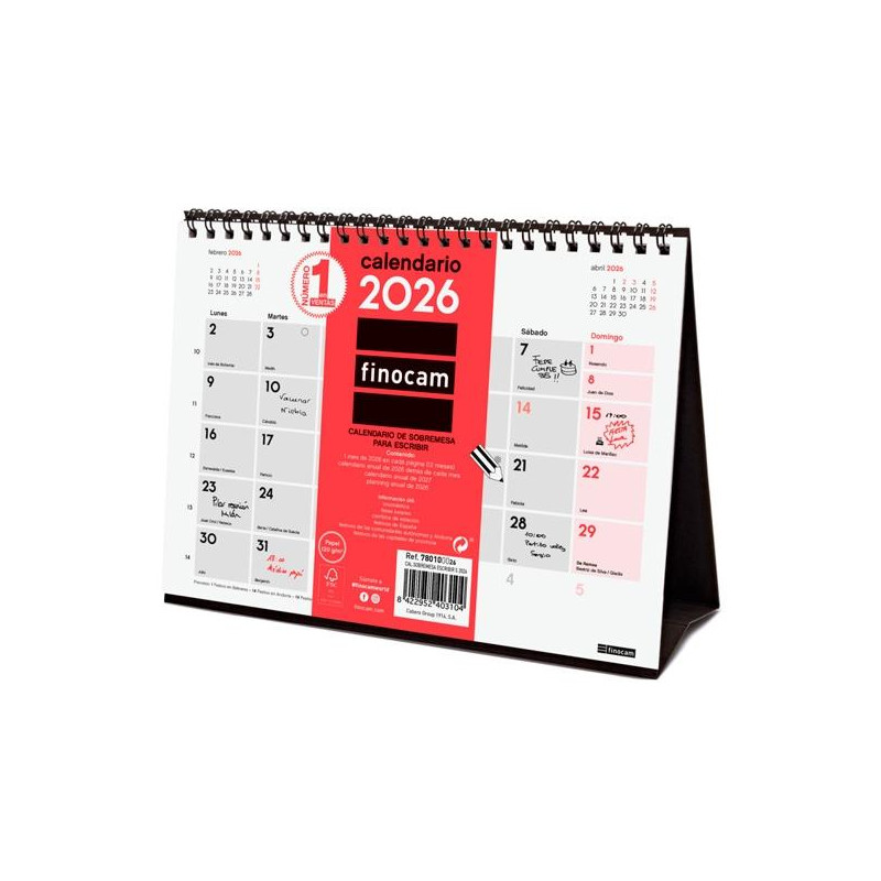 780100026 FINOCAM CALENDARIO DE SOBREMESA PARA ESCRIBIR S-210X150MM MV NEUTRO 2026