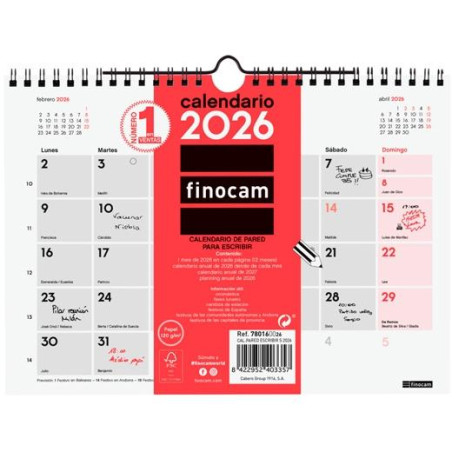 780160026 FINOCAM CALENDARIO DE PARED PARA ESCRIBIR S-210X150MM MV NEUTRO 2026